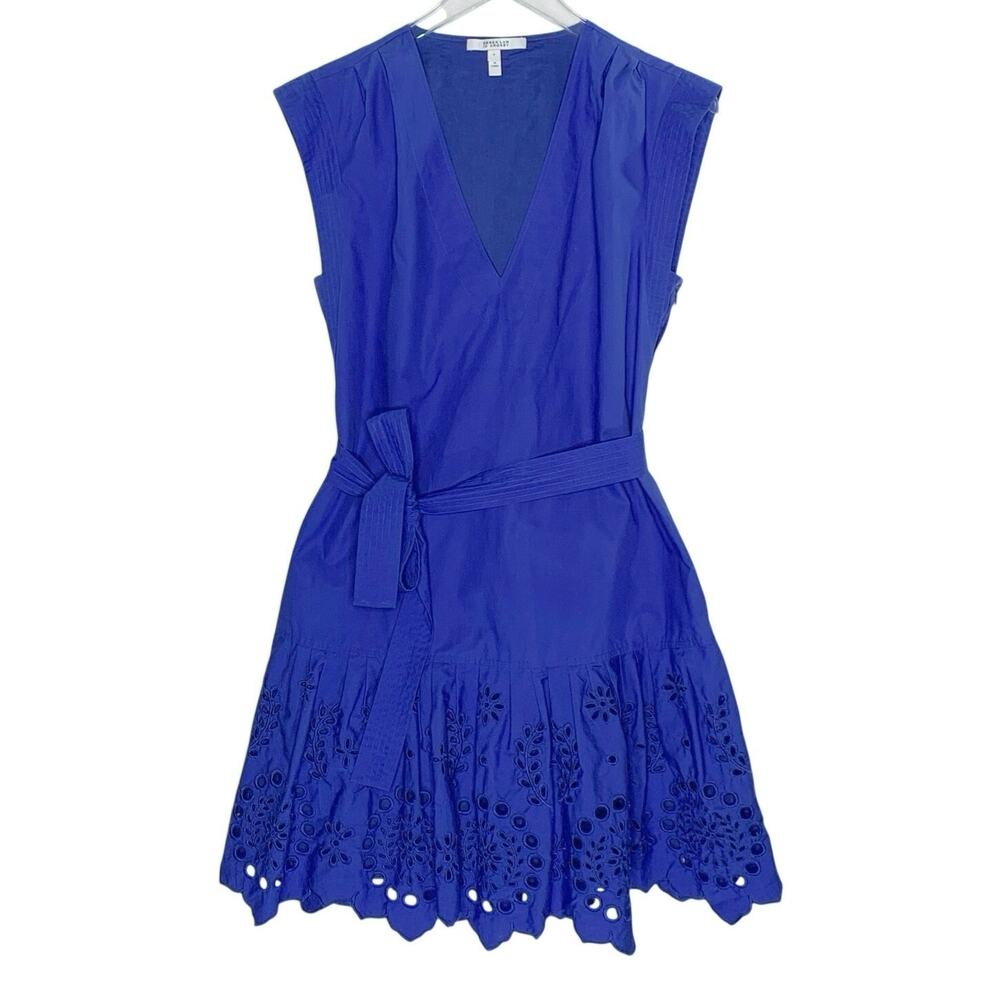 Derek Lam 10 Crosby Cotton Poplin Eyelet Hemline Dress 8 Cobalt Blue Belted